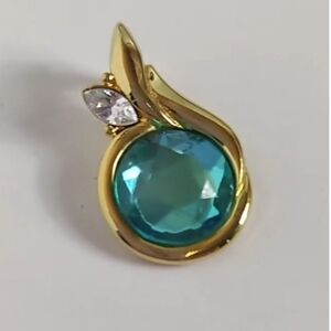 Kenneth Jay Lane KJL Blue Green Glass Crystal Convertible Pendant Enhancer